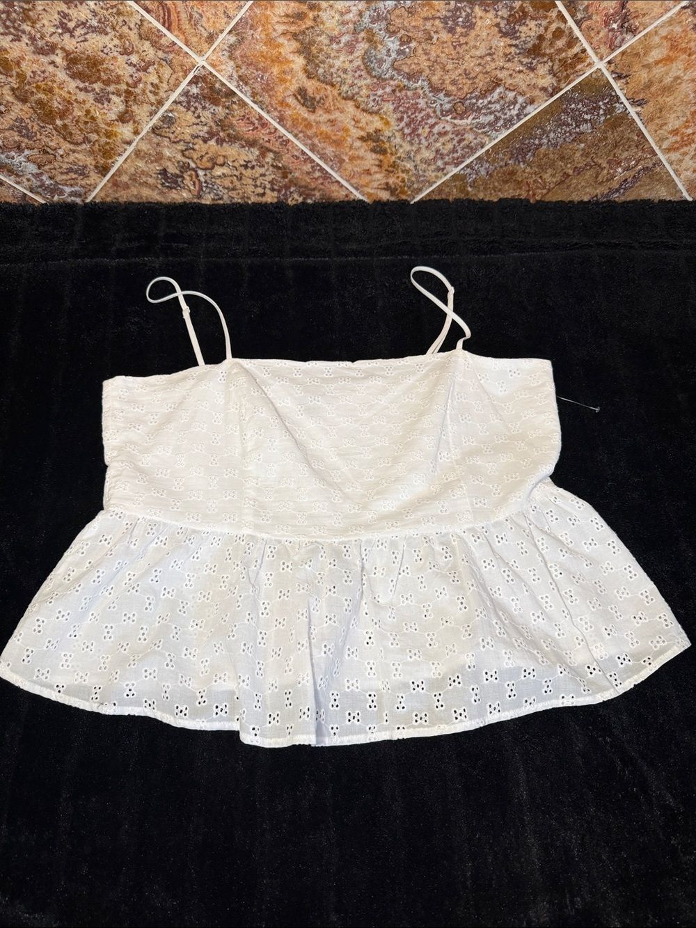 French Connection White Eyelet Peplum Spaghetti Strap Cami XL